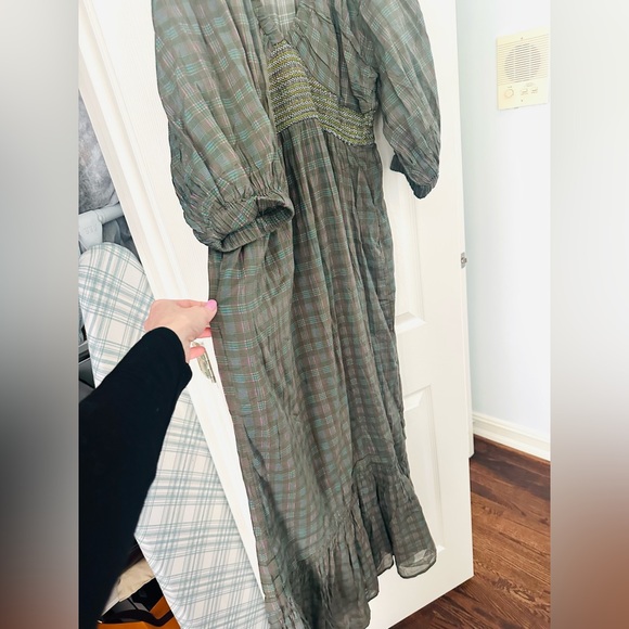 Free People Olive Green Plaid V-Neck Maxi Dress M - Picture 5 of 7